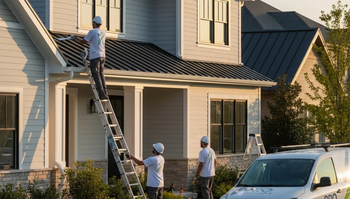 Professional gutter painting on a Hartford CT home by expert house painters