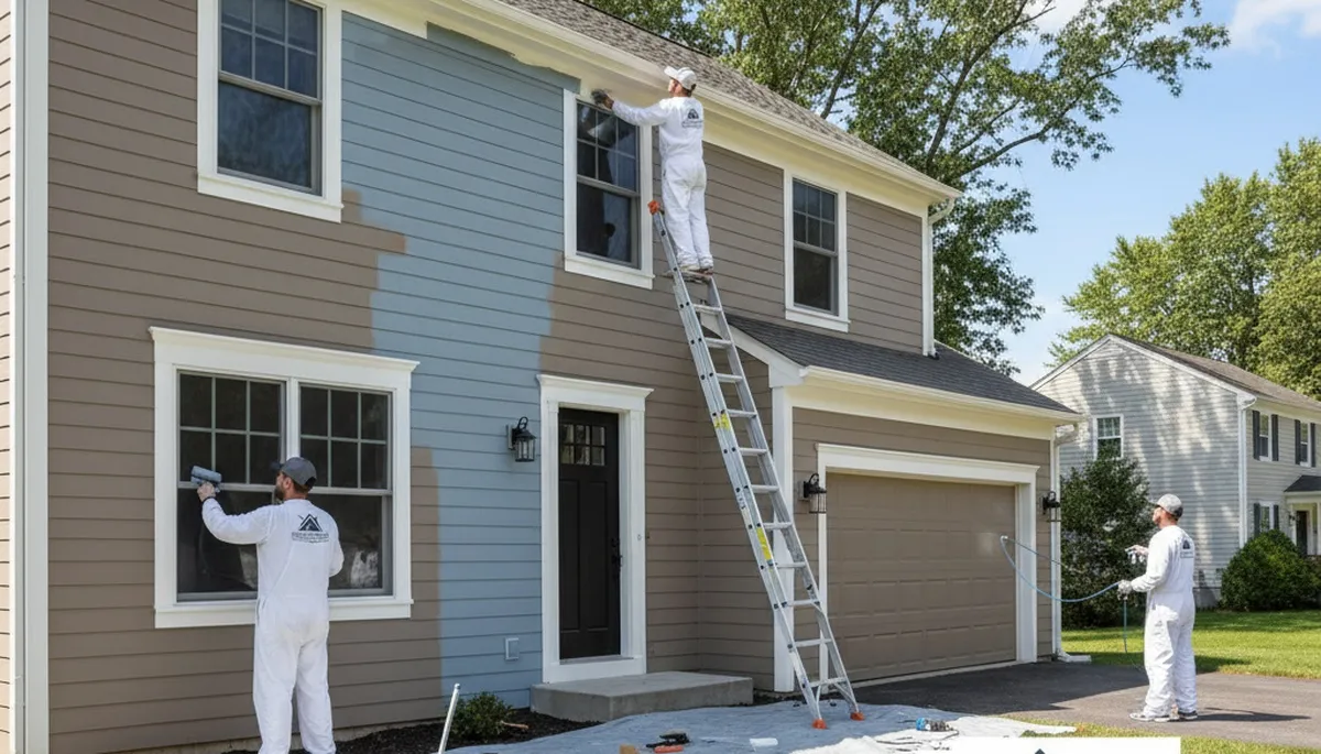 Professional house painters working on residential exterior in Hartford CT