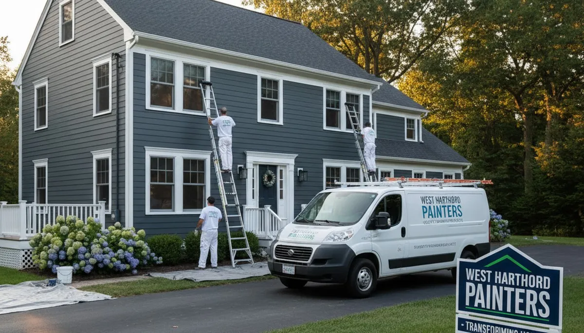 Professional house painters working on exterior home painting project in Hartford CT